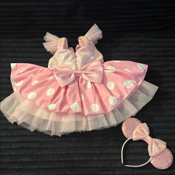 Pink and White Dance Costume with Tulle Skirt and Cap Sleeves - Picture 3 of 3